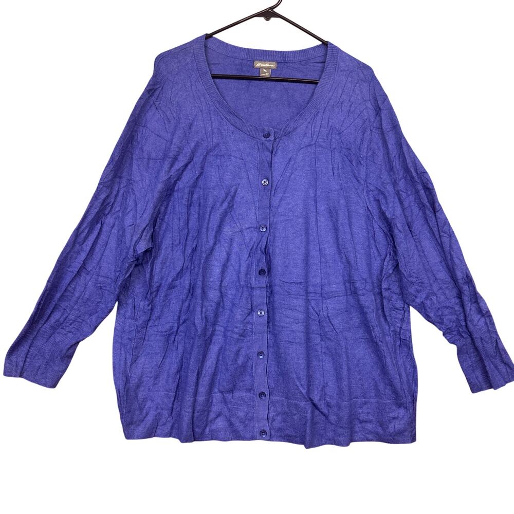 Eddie Bauer Womens Sweater Blue Button Front Cardigan Knit Cotton Blend 3X
